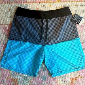 Men’s Blue/Black Small Plaid Board Shorts/Swimsuit
